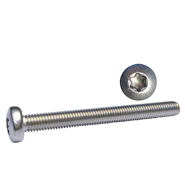 Maskinskrue Panh. Torx 6 x 50 A4 fra 1852, set forfra med tydeligt skruetip.