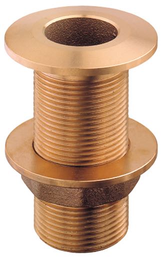 Guidi gennemføring i messing set fra siden med flange.