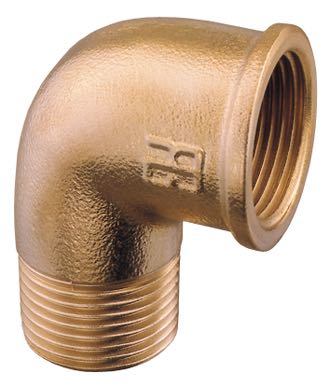 Guidi 90° bøjning ind/udv til messing fittings set forfra