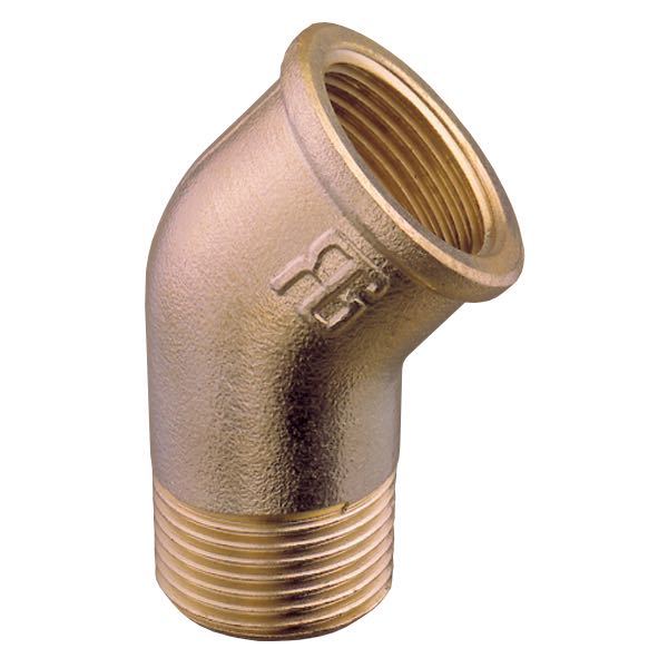 Guidi 45° bøjning i bronze, vist fra siden, klar til montering.