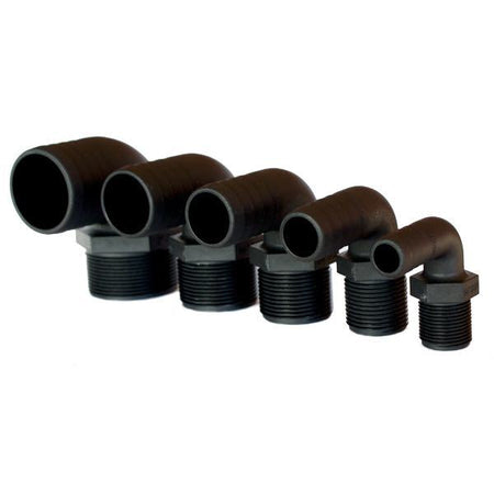 Trudesign 90° slangestuds i sort komposit, set fra siden.