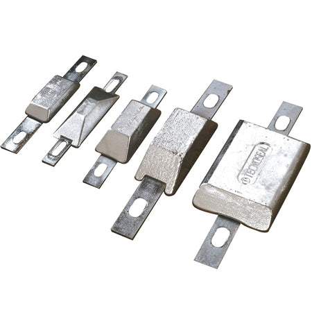 Tecnoseal alu anode på hvid baggrund, 2,40 kg, størrelsen 260×113×33 mm