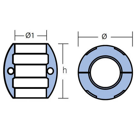 Akselanode set fra siden med tydelig diameter
