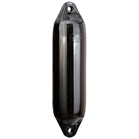 Sidebillede af Polyform fender, monteret på en båd.