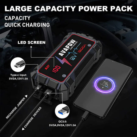 Avapow A9 jump starter 12V, peak 1500Amp