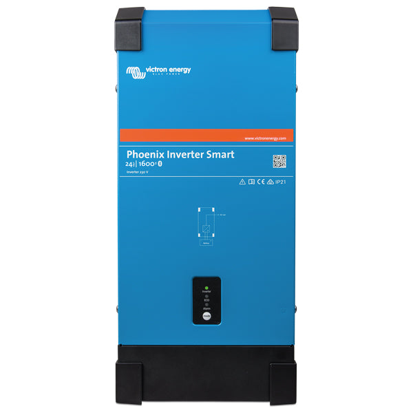 Victron Phoenix Inverter 12/1600 set fra siden med tilslutninger synlige
