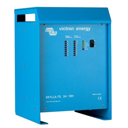 Victron Skylla TG 24V 100Amp lader set forfra med tydelig label.