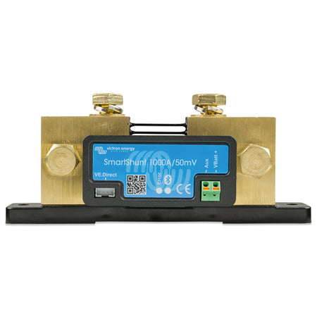 Victron SmartShunt 2000Amp/50 mV set fra siden, monteret på båd