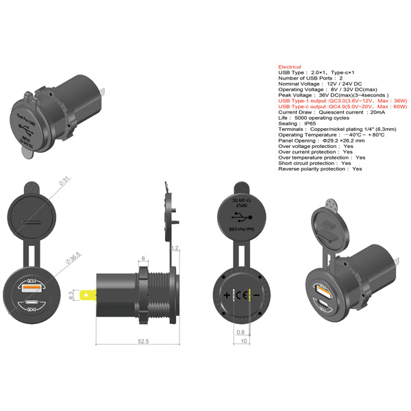 Detalje af 1852 USB udtag i maritim kontekst