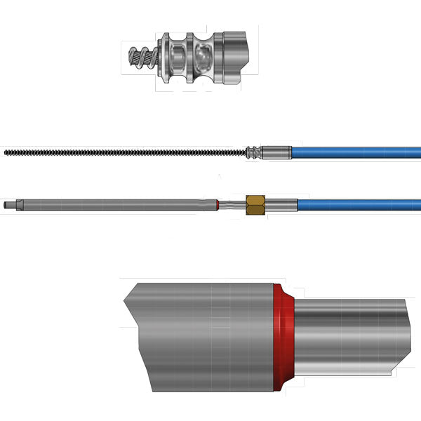 Ultraflex styrekabel M90 30 fod med rustfri stålender, set fra siden.