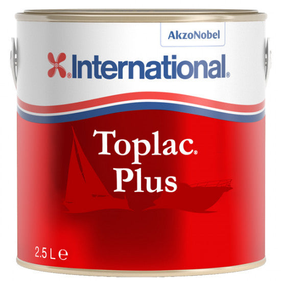 Toplac Plus Atlantic Grå lakbøtte med etiket, står på en bådplade.