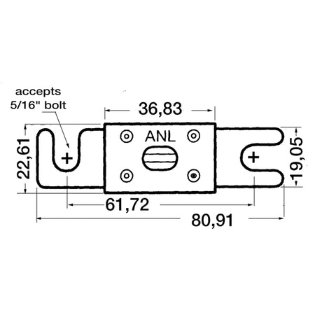 SeaTec 100 amp ANL sikring vist fra siden med detaljer om design