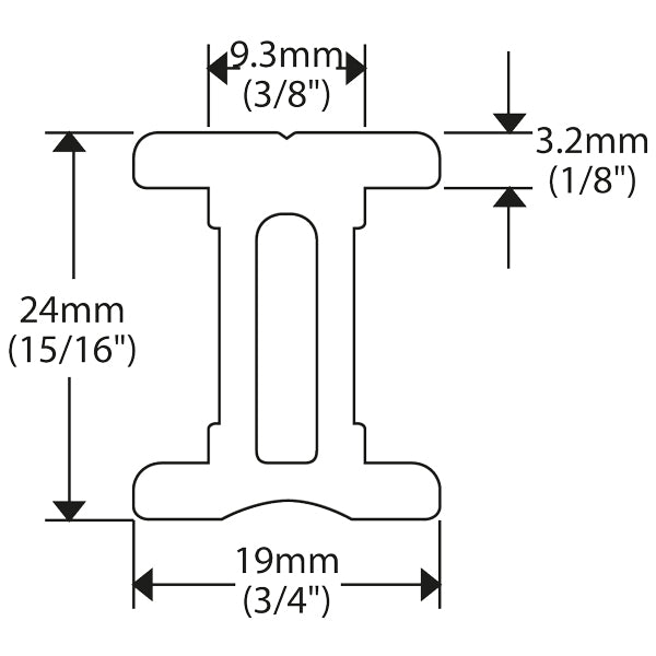 Overhead billede af Ronstan 19mm i-skinne med skruer og tilbehør