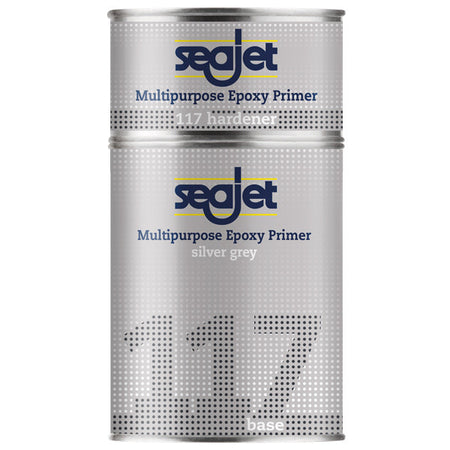 SeaJet 117 Epoxy Primer i sølvgrå farve i en 5L beholder